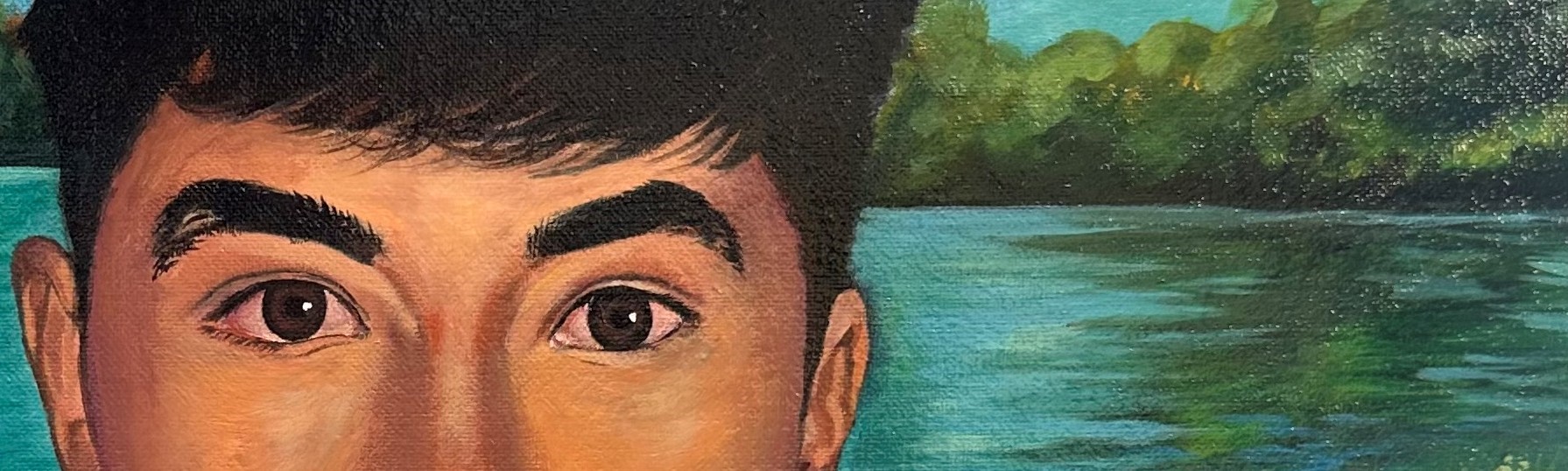 crop of a painting of a teenage boy eyes looking directly at the viewer