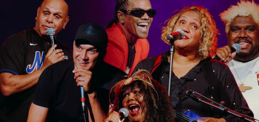 A collage of First Nations people talking into microphones