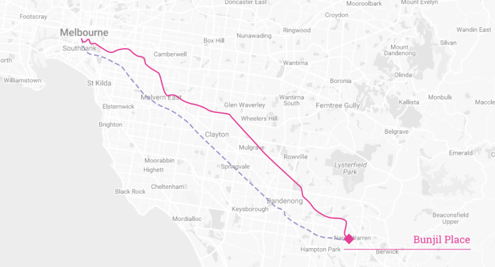 Bunjil Place map in relation to Melbourne