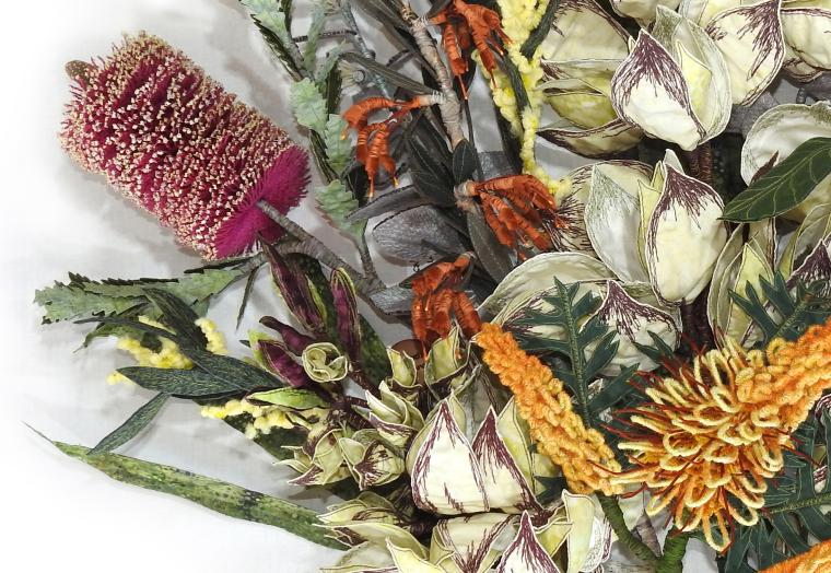 A detail of a fibre sculpture titled 'Blooming Botanicals' by artist Jennie-maree Tempest