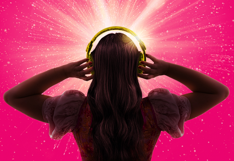 Silhouette of girl wearing headphones