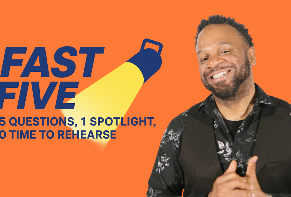 A man smiles at the camera with the words Fast Five written beside him