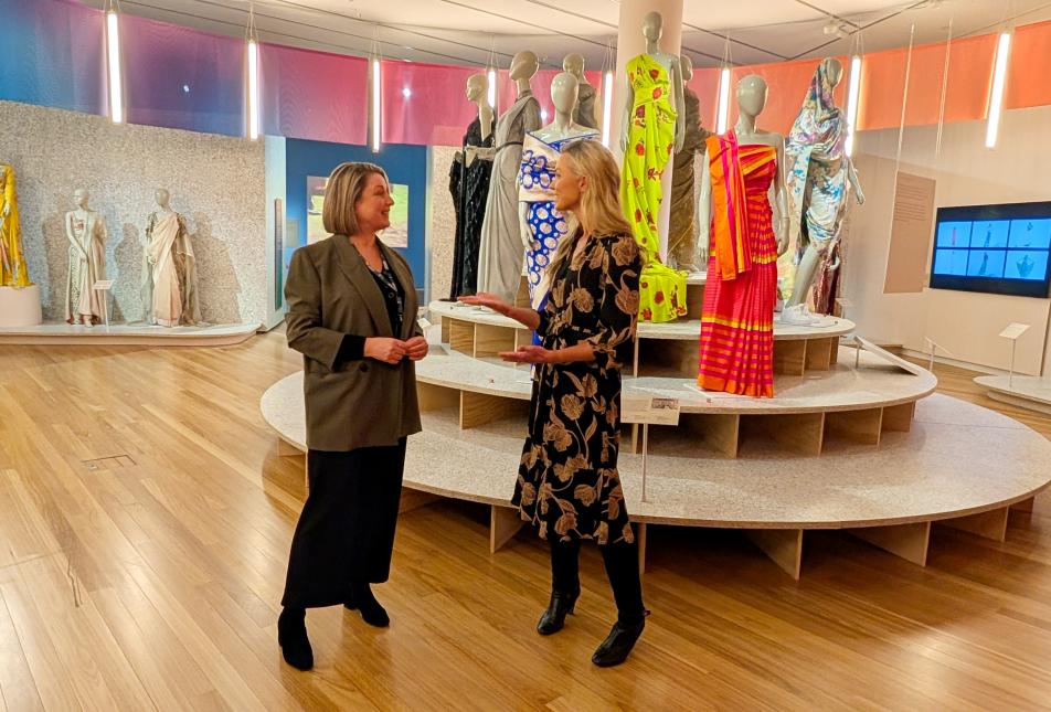 Postcards host interviewing Gallery Curator Penny Teale in the Bunjil Place Gallery