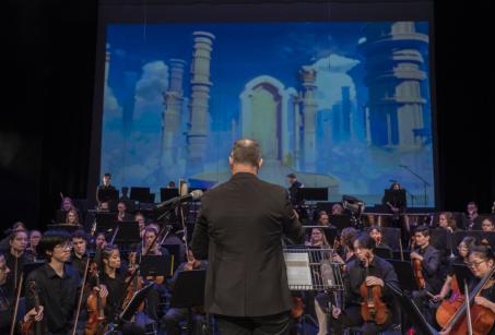 An orchestra in action. 
