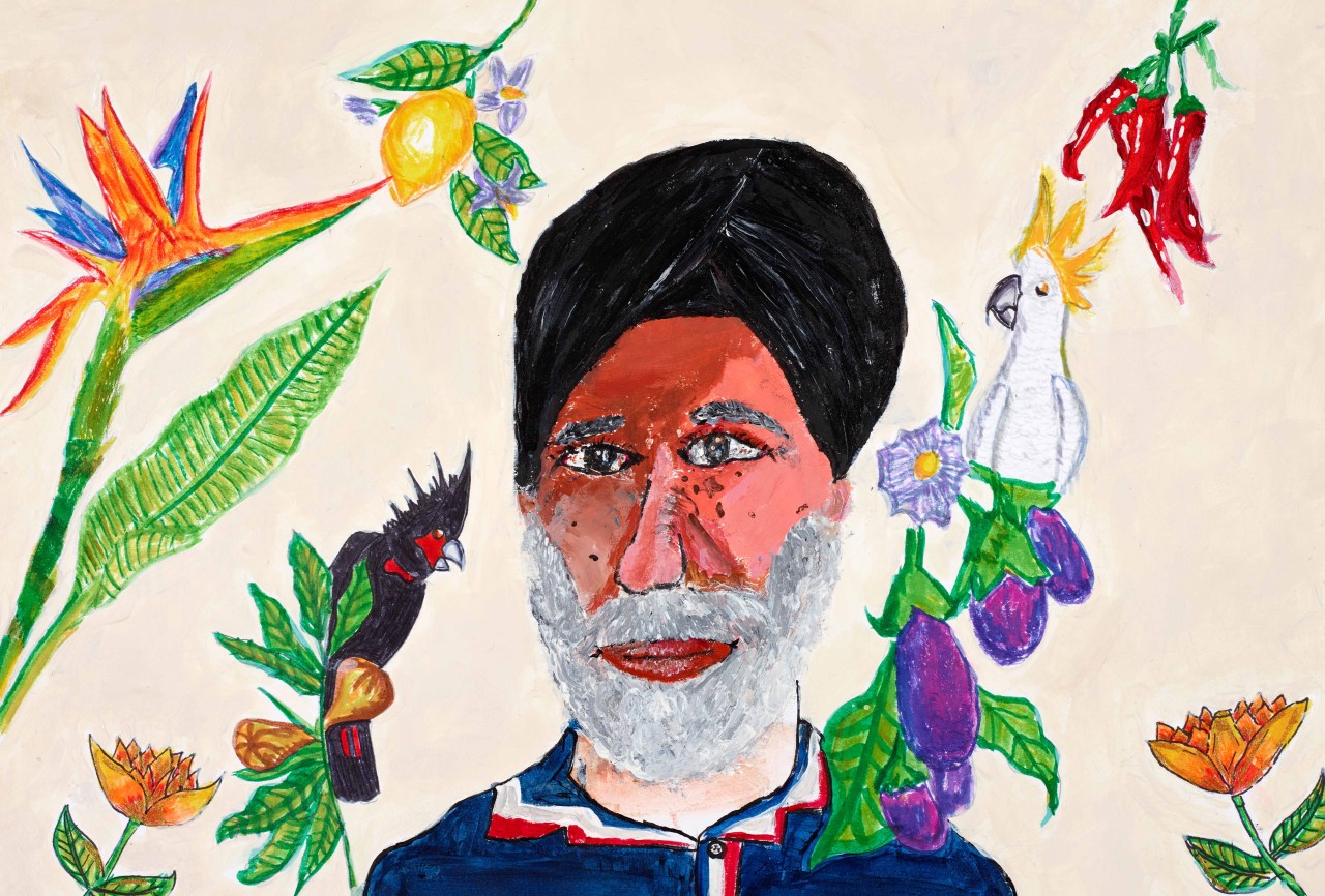 2021 Young Archie competition, 9–12 years finalist, Viraj Tandon, age 9, 'My grandfather’s secret garden' (detail)