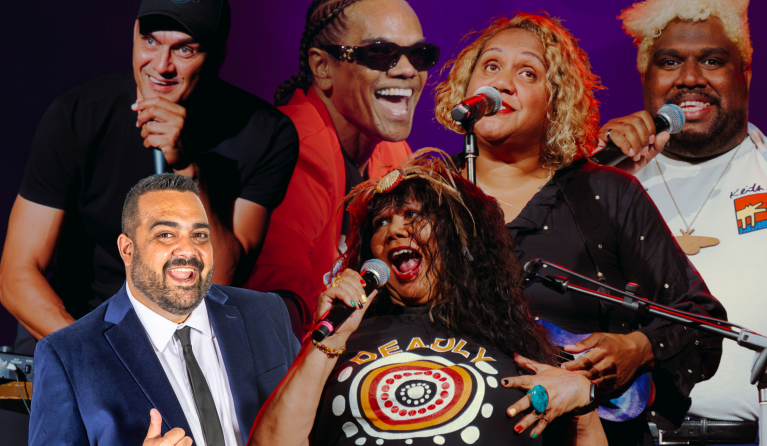 Headshots of six Indigenous comedians promoting their tour