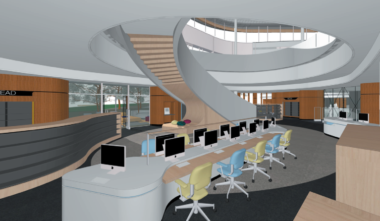 Architect's impression of one of the dedicated spaces inside the new library.
