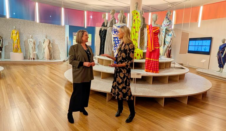 Postcards host interviewing Gallery Curator Penny Teale in the Bunjil Place Gallery