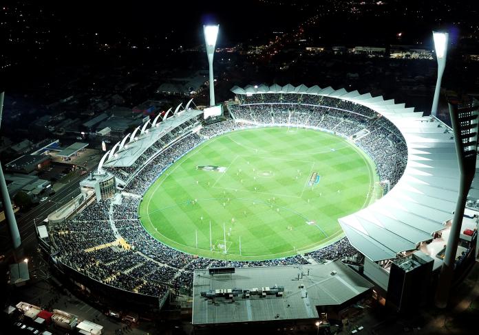 Aerial photo of the Melbourne Cricket Ground at night