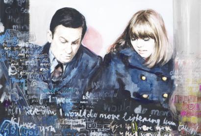 A watercolour painting by Jennifer Mills featuring Agent 86 and Agent 86, characters from 1960s TV sitcom Get Smart.