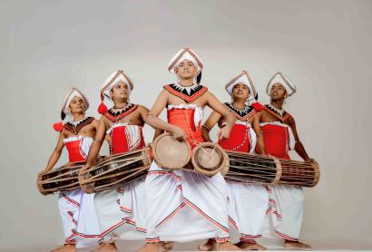 Five drummers in a line.