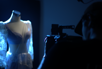 a white sari with blue backlight